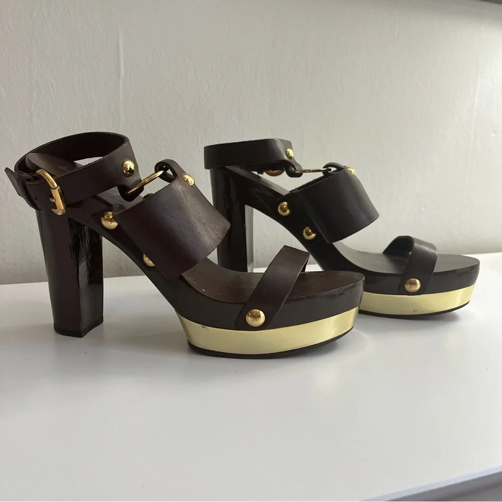 Michael Kors Brown Leather Platform Heel Sandals